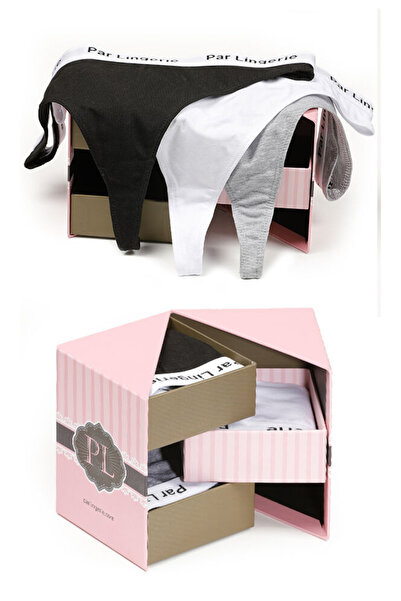 par lingerie pl Black-White-Grey Women's 3-Piece String Thong Set