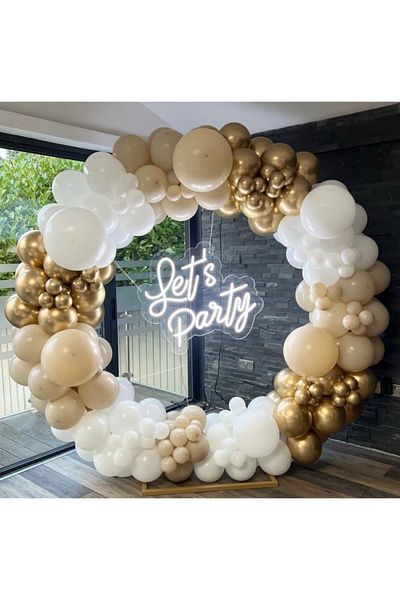 Çemrek Süs Parti Sea sand white and gold chrome balloon chain set 60 pieces of balloons and chain