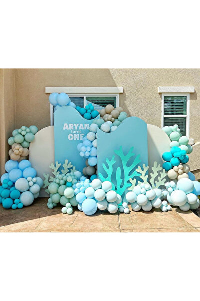 Çemrek Süs Parti Turkuaz mavi denizaltı konsept balon zinciri seti 60 adet balon