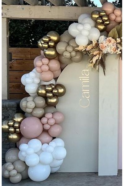 Çemrek Süs Parti Pink blush sea sand white soft balloon chain set 60 pieces of balloons