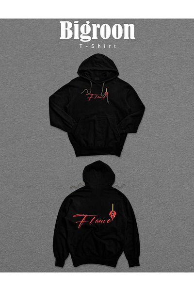 BIGROON Унисекс суичър с качулка - Flame Fire Match Retro Flame Sweatshirt
