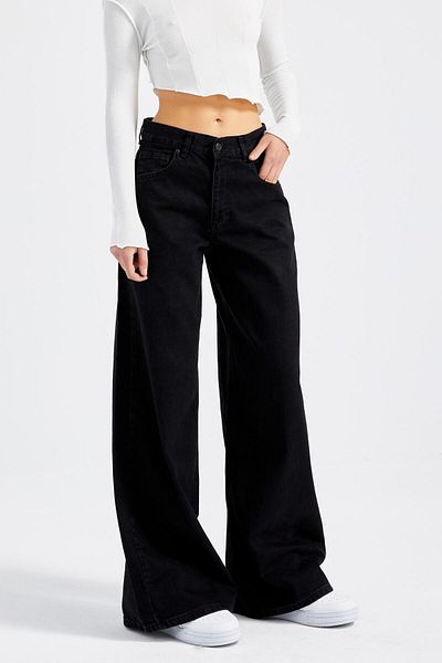 its basic Women's Black Black Od Color Palazzo 100% Koton Fit Denim Trousers