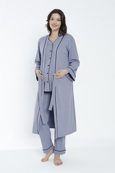 Miss Dünya Lissa Smoked Front Buttoned Maternity and Maternity Pajamas Set with Long Dressing Gown