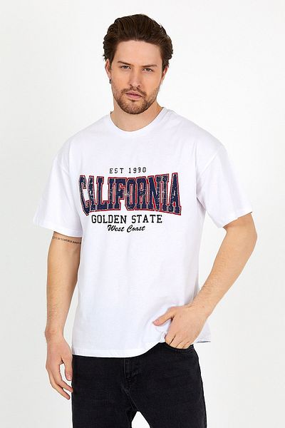 COMBİNE MİCHAİL Μπλουζάκι Unisex White Printed Crew Neck Oversize