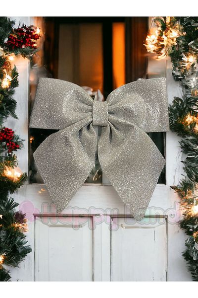 Happyland Christmas Ornament Eva Silver Bow Small Christmas Decor 20 Cm Christmas Tree Ornament