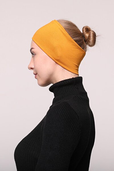 Altobeh Women's Combed Cotton Seamless Hijab Bandana Bone Sports Hair Band-mustard