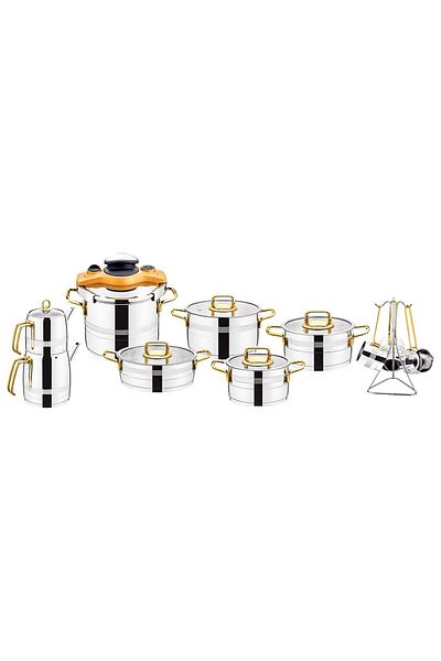 Evimsaray Sapphire Gold 18 Piece Dowry Set