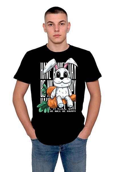 BIGROON Унісекс футболка «Кролик з морквою» Be Nice Be Happy Rabbit