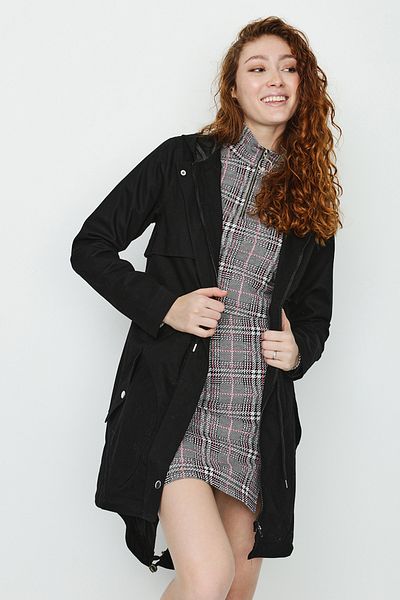 Select Moda Γυναικεία μαύρη κουκούλα με φερμουάρ και τσέπη Parka