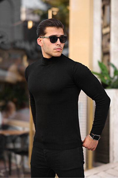 Ser Joven Чоловічий чорний светр з напівкоміром та облягаючим кроєм
