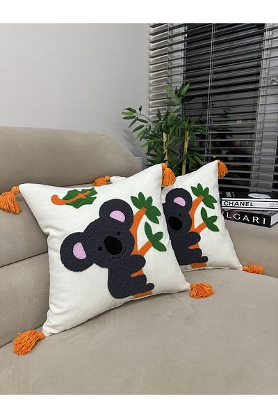 en gözde home 2 Pieces Koala Throw Pillow Cover with Punch Embroidery