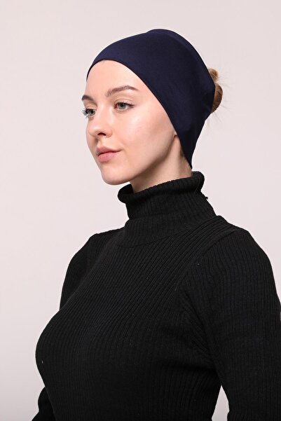 Altobeh Women's Combed Cotton Seamless Hijab Bandana Bone Sports Hair Band-navy blue