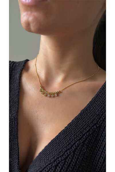 Opia JEWELRY - Top Top Zirkon Boncuklu Minimal Çelik Kolye