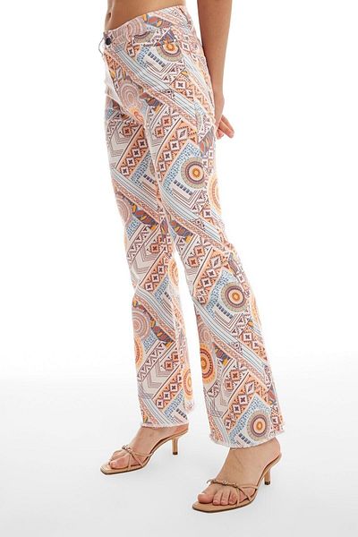 Quzu Colorful Patterned Trousers Natural