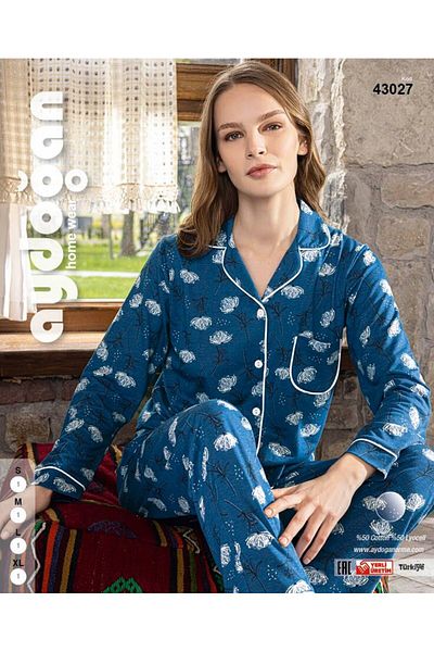 Aydoğan Front Buttoned Long Sleeve Women's Pajamas Set 43027