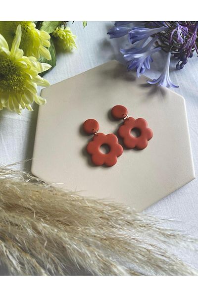 TREND Modern Dangle Polymer Earrings with Tile Flower Pattern