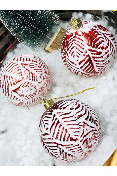 Derin Düşler Christmas Pine Tree Ornament Red White Ball Ornament 8 cm Pack of 3 Red White Cici Ball