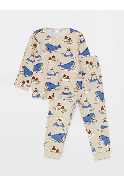 LC Waikiki LCW baby Crew Neck Long Sleeve Patterned Baby Boy Pajama Set