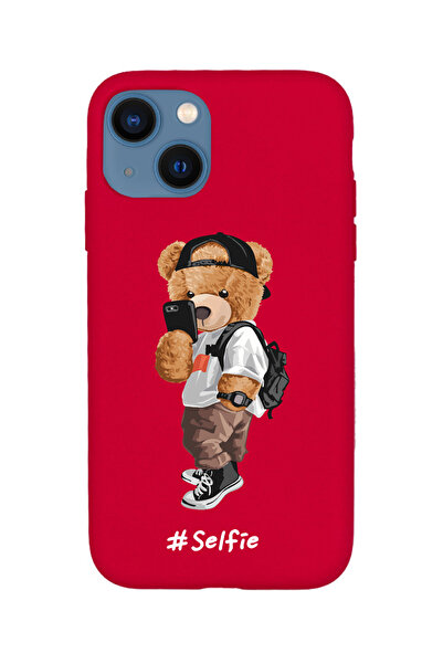 KaffCase حافظة هاتف آيفون 15 سيلفي تيدي بير من السيليكون الفاخر