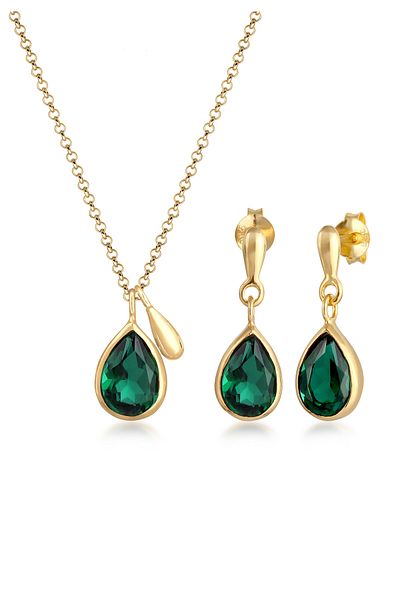 ELLI Schmuckset Kette Ohrringe Drop Quarz Grün 925 Gümüş
