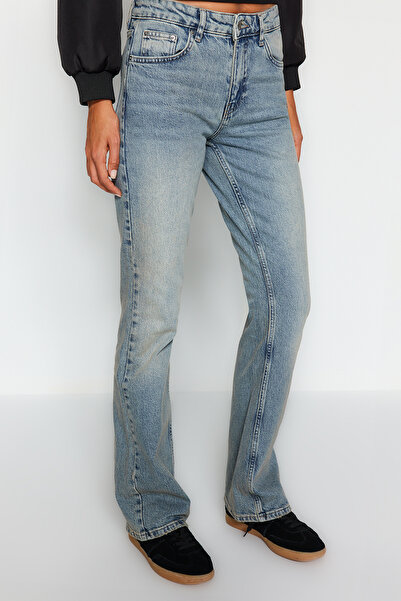 Trendyol Collection Blugi evazați albaștri cu talie joasă TWOSS24JE00057