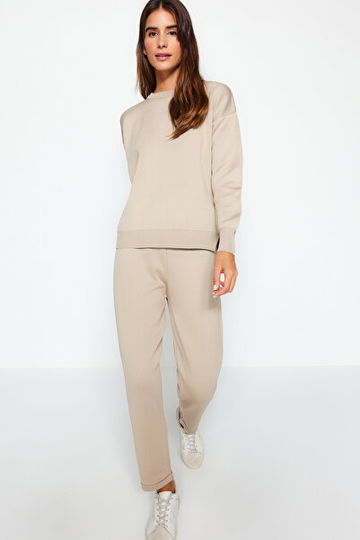 Trendyol Modest Beige Sweater-Pants Knitwear Top and Bottom Set TCTAW24US00109