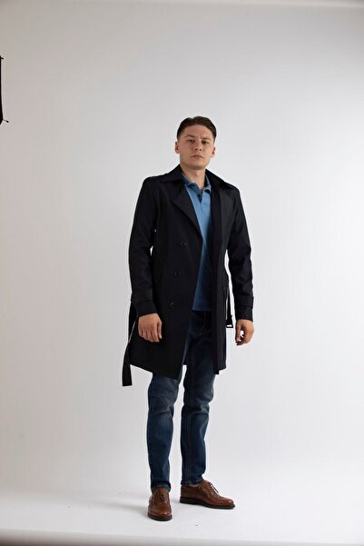 MASERTO Slim Fit Erkek Lacivert Trençkot