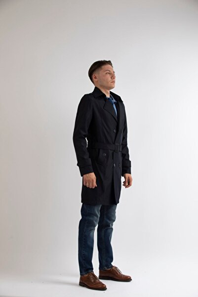 MASERTO Slim Fit Erkek Lacivert Trençkot