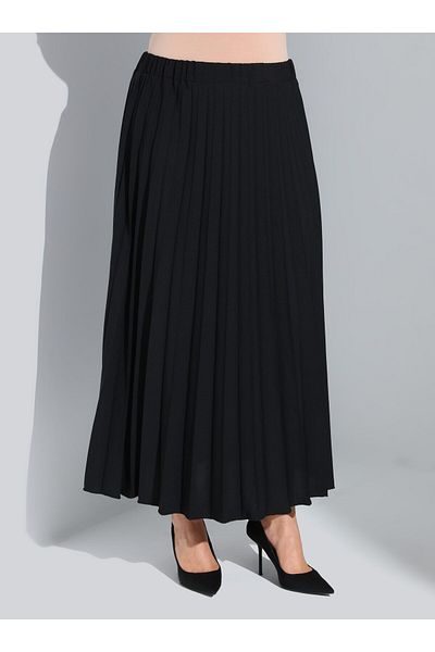 ALİA Plus Size Pleated Tunic & Skirt Double Aerobin Set - Black -