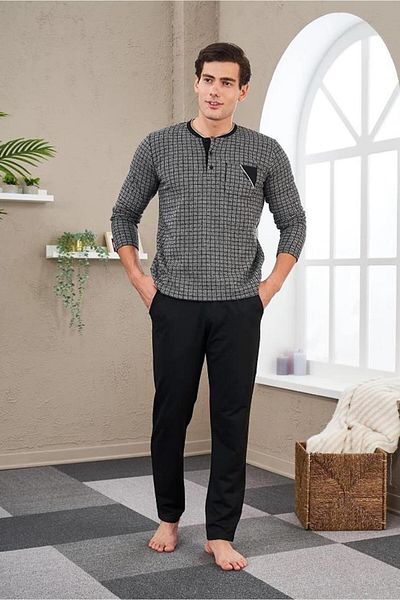 Pjs Pijama Pjs 23709 Costum de pijama jacquard cu patchwork pentru bărbați