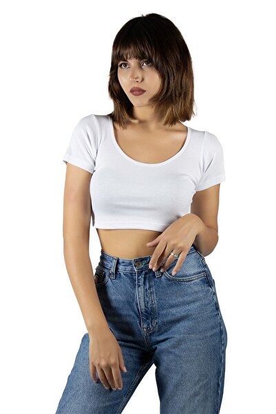ADEGO White Crew Neck Fitted Short Sleeve Crop T-Shirt