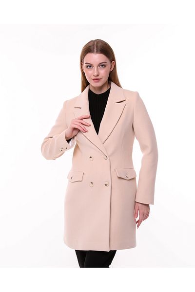 Prilika Collection Women's Beige Buttoned Lined Short Cashmere Coat with Pockets