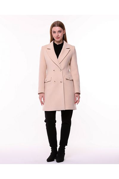 Prilika Collection Women's Beige Buttoned Lined Short Cashmere Coat with Pockets