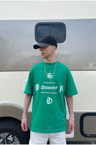 serline Oversize Yeşil Baskılı majica