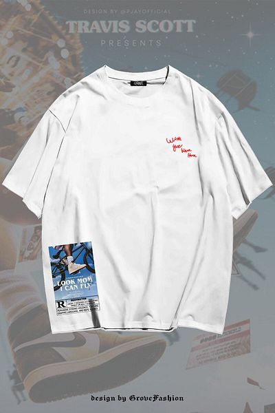Grove Fashion Tricou oversize unisex cu imprimeu „Look Mom I Can Fly” Travis Scott