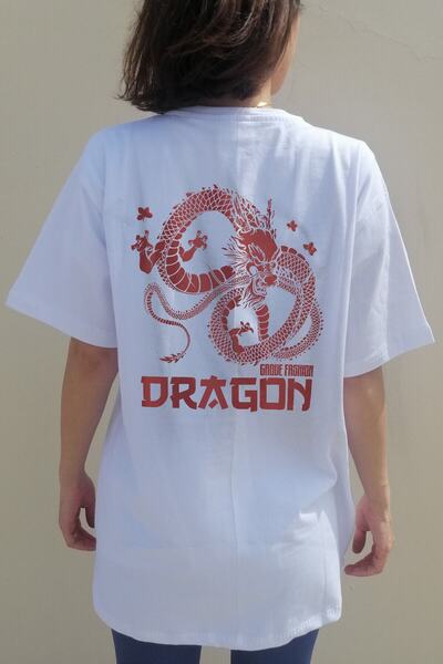 Grove Fashion Dragon Printed Oversize Tshirt