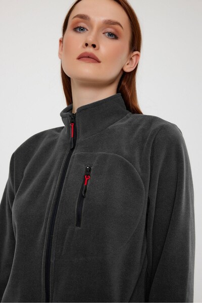 COMBİNE MİCHAİL Antrasit Renk Tam Fermuarlı 3 Cepli Kadın Polar