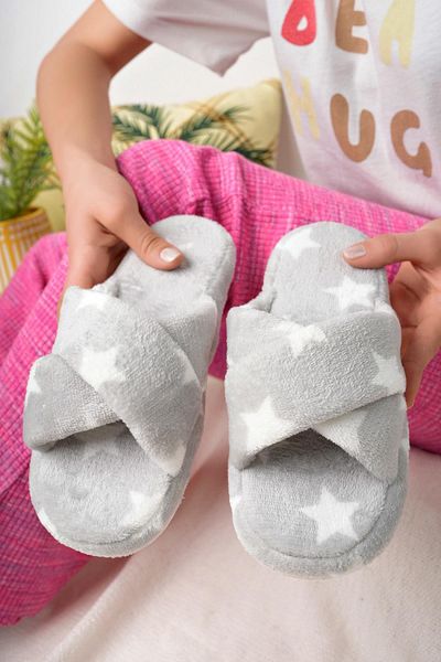 Moda Frato شباشب Modafrato SHINE Star Cross النسائية الداخلية شباشب شتوية بنعل صامت
