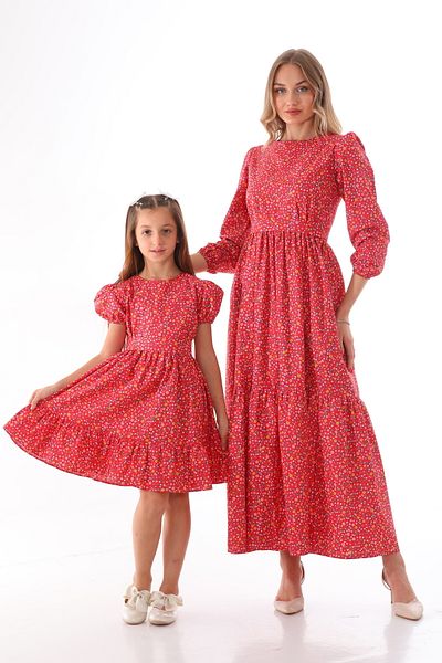 Moda Lippa Flower Patterned Red Hijab Mother and Daughter Combination (Single Price)