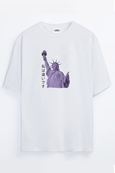 Grove Fashion One Way Statue of Liberty Printed Unisex Oversize T-shirt
