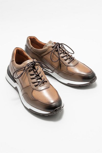 Elle Shoes Beige Leather Men's Sports Shoes