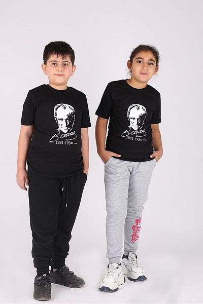 Çiggo Kids Προσαρμοσμένη μπλούζα από βαμβακερό τύπωμα 5-13 ετών (UNISEX) με υπογραφή Atatürk