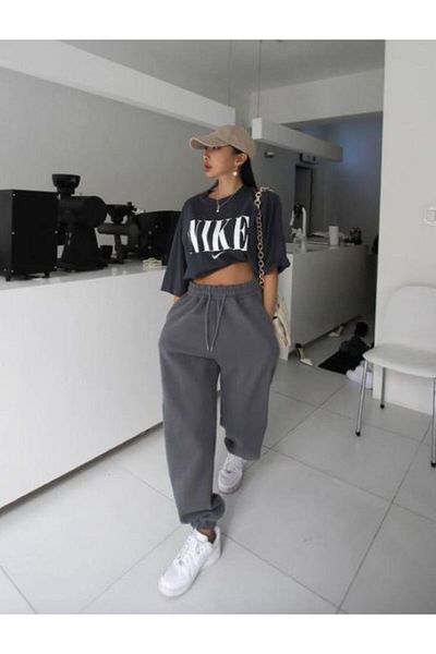 NO 601 Γυναικείο Φούτερ Jogger Smoked Anthracite με ψηλόμεσο φλις εσωτερικά