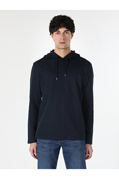 Colin's Regular Fit Hooded Navy Blue Men's Long Sleeve T-Shirt