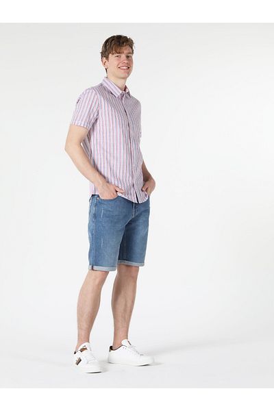 Colin's Slim Fit Shirt Neck Striped Multicolor Men's Short Sleeve Shirt