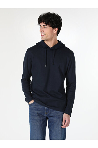 Colin's Regular Fit Hooded Navy Blue Men's Long Sleeve T-Shirt