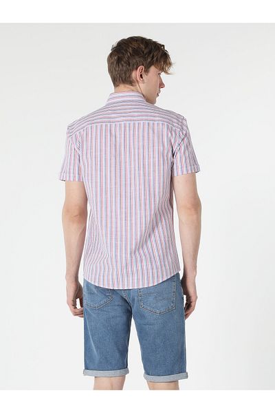 Colin's Slim Fit Shirt Neck Striped Multicolor Men's Short Sleeve Shirt