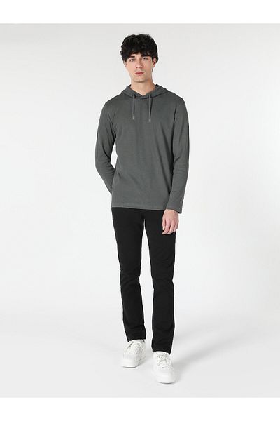Colin's Tricou cu mânecă lungă pentru bărbați, verde, cu glugă, cu croiala normală