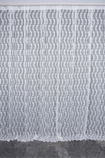 AKÇA TEKSTİL KDK 1045 PATTERN BROKEN WHITE COLOR SINGLE WING Ready Planted Pleated Background Curtain 300*260 Cm