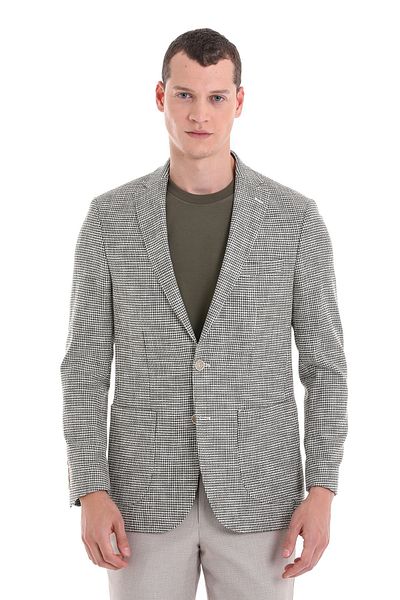 Hatemoğlu Khaki Comfort Fit Patterned Mono Collar Casual Jacket